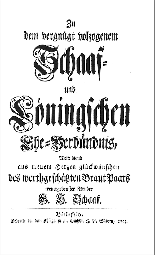 Gedicht zur Hochzeit von Georg Friedrich SChaaf und Elisabeth Beata Lönings