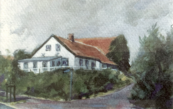 Aquarell von G. Klein, Seemannshus auf Langeoog