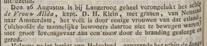 Zeitungsartikel von delpher.nl, Schicksal der Vrouw Alida